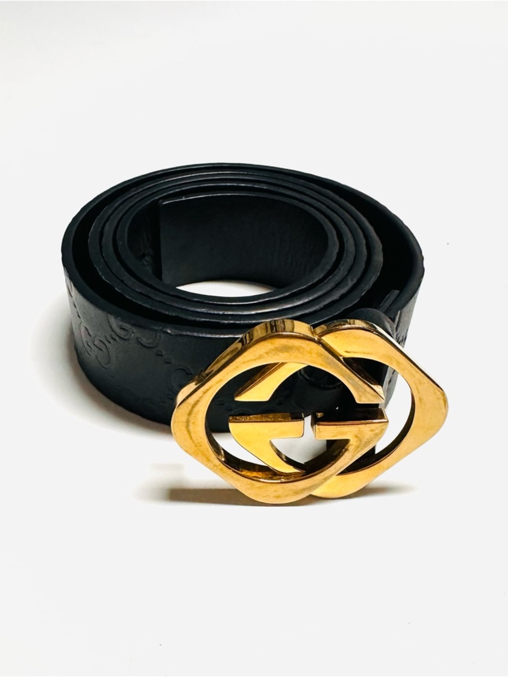 Gucci Guccissima GG Embossed Leather Belt Interlocking Gold Buckle Size 42